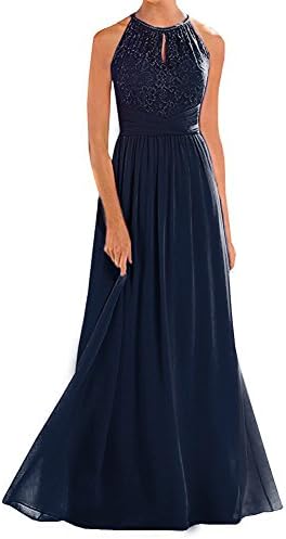 Annadress Women's Halter Lace A-Line Chiffon Floor-Length Bridesmaid Dress