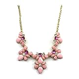 HuntGold Elegant Flower Acrylic Diamond Pendant Chain Choker Necklace(Pink)