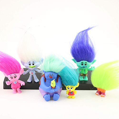 Vndaxau Poppy Trolls Doll with Hair Set of 6,Trolls Toys Party Supplies,Kids Action Figures Include Branch and Poppy,Guy Diamond, Biggie, Smidge, Fuzzbert