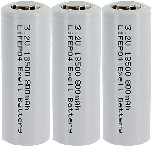 3-PACK 3.2V 800mAh Exell Battery Li-FePO4 Size 18500 Rechargeable Batteries Garden Lights, Solar Lamps, LED Flashlights, Security Keypads