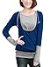 Allegra K Women Layered Tops Splicing Drawstring Hooded Tunic Shirt