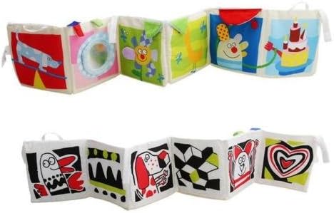 Mobile Cloth Book With Clips Early Educational Toy Colorful Strange Illustrations Of Various Textures And Baby Safe Mirror Helps Develop Baby's Senses Fine Motor Skills