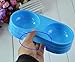 BFY 1 pc Cute Pet Puppy Dog Cat Plastic Dish Double Bowl Feeder Food & Water Travel Bowl in Random Color for Small Dogs