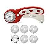 45mm Rotary Cutter with 7pc replacment 45mm Rotary Blade for Quilting Fabric and Arts & Crafts (Red)