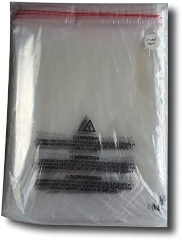 ATLIN POLYBAGS - 100-pack - 1.5 mil Poly Bags with Suffocation Warning - 11x14 - Many Sizes Available - Perfect for Amazon Fulfillment FBA - Self-Sealing