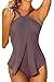 Women Ruched Plus Size Halter Neck One Piece Monokini Gray 2XLarge