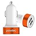 Pawtec Signature Mini Dual USB Car Charger 5V 3.1A/15W High-Speed For iPhone 7, 7 Plus, 6s 6 Plus, 6s 6, SE, iPad Pro / mini, Galaxy S7 Note 6, HTC, Nexus, Android Devices with Storage Sleeve (White)