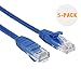 CableCreation 5 Feet (5-Pack) CAT 5e Ethernet Patch Cable, RJ45 Computer Network Cord, Cat5/Cat5e/Cat6 LAN Cable UTP 24AWG+100% Copper Wire for PC, Mac, Laptop, PS3, PS4, Xbox, 1.52m, Blue