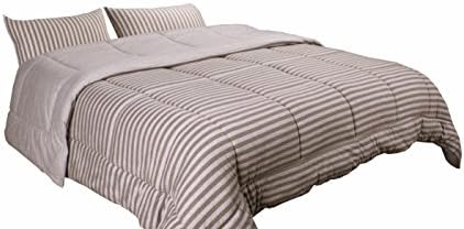 Newpoint Luxury Natural 100-Percent Jersey Cotton Washable Woven Stripe Comforter Mini Set, Full/Queen, Melange Grey