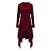 Womens Irregular Hem Double Slit Loose Long Sleeve Hooded Sweater Tunic Dress Red M
