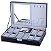 BASTUO Watch Box, 8 Jewelry Box Watch Display Case Organizer Jewelry Trey Storage Box Black PU Leather with Mirror and Lock