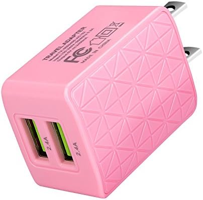 Manyi Dual USB Wall Charger, 2.4Amp/5V Travel Charge Plug 2 Port iPhone for 7 / 6s / Plus, iPad Air 2 / mini 3, Galaxy S Series, Note Series, LG, Nexus, HTC and More - Pink
