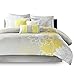 Madison Park Lola Sateen Cotton Comforter Set-Casual Medallion Floral Design All Season Down Alternative Bedding, Shams, Bedskirt, Decorative Pillows, Queen(90