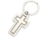 JINZHOUFZ Cross Keychain Rotating Cross Keyring Mental Metal Cross Key Chain Gift Silver