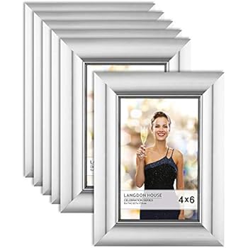 Langdon House 4x6 Picture Frame (6 Pack, Silver), Silver Photo Frame 4 x 6, Wall Mount or Table Top, Set of 6 Celebration Collection