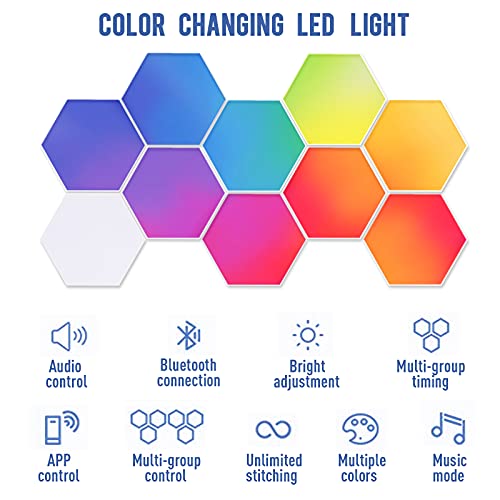 Timstono HEXlights 10Pack Hexagon Wall Lights Music Sync Discolor LED