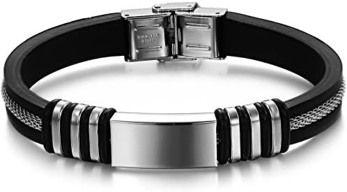 ASTERIA Jewelry Minimalist PUNK Rock'n'Roll Sporting Style Stainless Steel Silicon Bracelet Bangle Wristband for Men Women Anti-fatigue and Pain Relief in a Gift Box