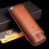 Brown Genuine Leather 2 ct Adjustable Cigar Case Travel Holder