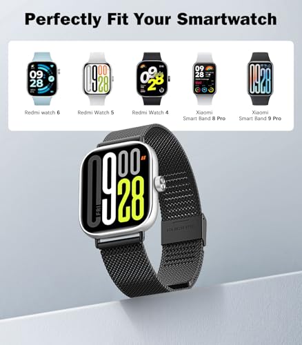 MoKo Correa Metálica Compatible con Redmi Watch 6/5/4/Xiaomi Smart Band 9 Pro/8 Pro, Correa de Repuesto de Malla de Acero Inoxidable con Cierre Ajustable para Hombre Mujer