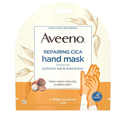 Aveeno Repairing CICA Hand Mask with Prebiotic Oat and Shea Butter for Extra Dry Skin, Paraben-Free and Fragrance-Free, 1 Pair of Single-Use Gloves (Pack of 5)