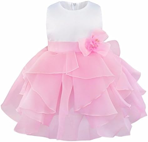 Davikey Baby Girls Organza Ruffle Wedding Party Christening Baptism Flower Dress Pink3-6 Months