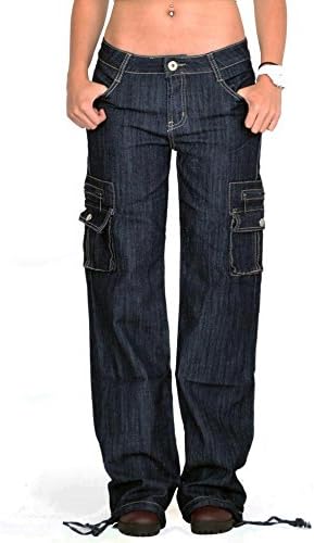 Dark Wash Wide Denim Cargo Jeans - Indigo