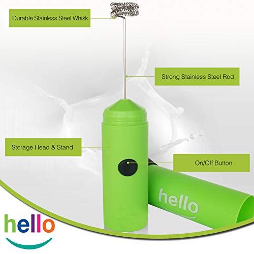 image for MatchaDNA HELLO Milk Frother - Double Whisk Head, Handheld Battery Ope