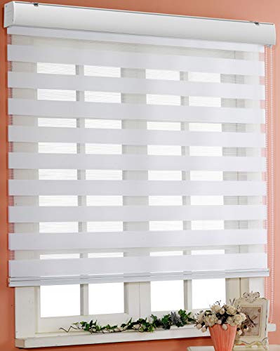 Foiresoft Custom Cut to Size, [Winsharp Basic, White, W 58 x H 64 inch] Horizontal Window Shade Blind Zebra Dual Roller Blinds