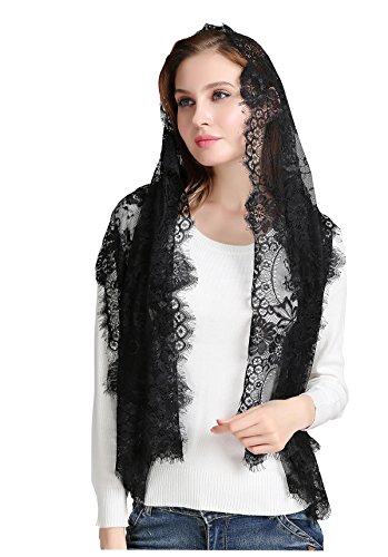 Luxurious Catholic Chapel Scarf Lace Chapel Veil Mantilla Infinity Latin Mass S08 (Black)