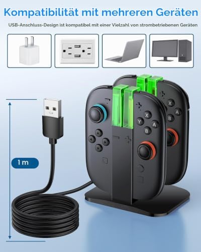 Switch 2 Ladestation für Joycon 2 (2025) mit LED, Schwarz