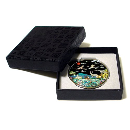 Mother of Pearl Longevity Animal Design Double Compact Cosmetic Makeup Metal Round Mirror, 3.2 Ounce