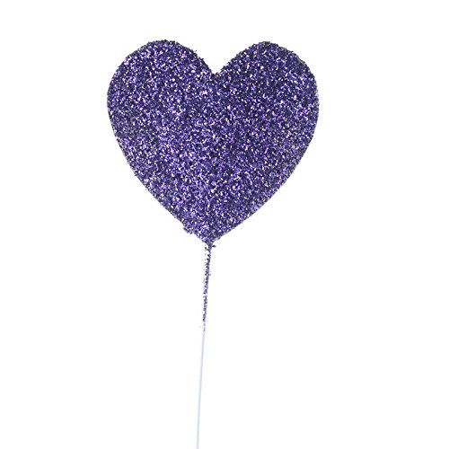 Package of 12 Purple Glittered Heart Floral Picks for Embellishing, Valentines, and Events