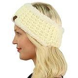 Winter CC Sherpa Polar Fleece Lined Thick Knit Headband Headwrap Hat Cap Ivory