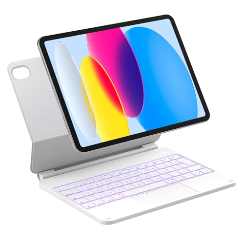 Inateck Magnetic Keyboard Case for iPad 10th Generation 10.9 inch/11th Generation 2025 A16 11 inch, Floating Stand, 7-Color Backlighting, with Touchpad, KB09119-10,white