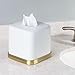 iDesign InterDesign Facial Tissue Cover/Holder for Bathroom Vanity Countertops York Boutique Box 2, Soft Brass and White