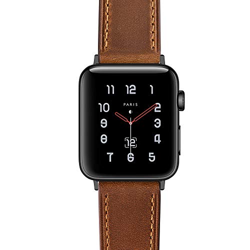 amBand Leather Band Compatible with Apple Watch 42mm 44mm, Genuine Leather Vintage Replacement Strap Classic Bands Buckle Compatible with iWatch Series 5/4/3/2/1 Retro Brown