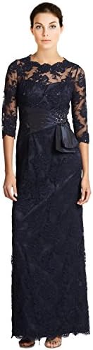 Teri Jon Beaded Lace 3/4 Sleeve Evening Gown Dress