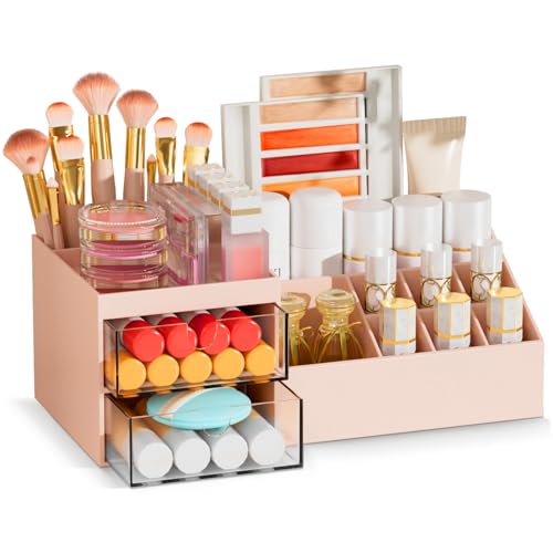 Subsky Make up Organizer mit Schubladen, Kosmetik-Aufbewahrung, Hautpflege Organizer, Multifunktions-Organizer für Büro, Kosmetik-Aufbewahrungsbox mit Schubladen für Schminktisch, Badezimmer, Rosa