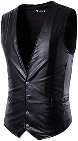 KLJR Men's Faux-Leather Biker Motorcycle Leather Sleeveless Vest Black US S