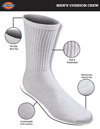 Dickies Men's All Purpose Cushion Crew Socks, Available in M-XL (6, 12 Pairs)