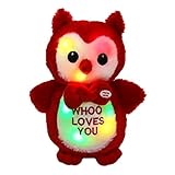 WEWILL LED Owl Stuffed Animals Glow Cute Soft Plush Toy Loves You Bow-Tie, 9.5 inch, Red