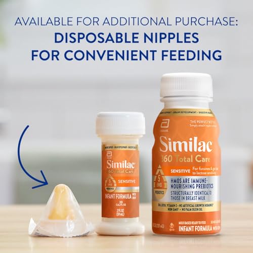 SIMILAC 360 TOTAL CARE SENSITIVE INFANT FORMULA FOR FUSSINESS & GAS DUE TO LACTOSE SENSITIVITY, HAS 5 HMO PREBIOTICS, NON-GMO, BABY FORMULA, READY TO FEED, 2-FL-OZ BOTTLE, PACK OF 12