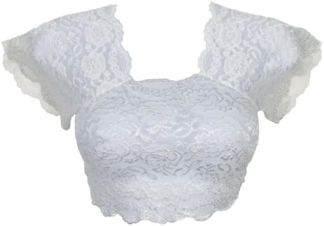 Ally Rose Stretch Lace Camisole Crop Top Short Sleeves 8 Inches Long