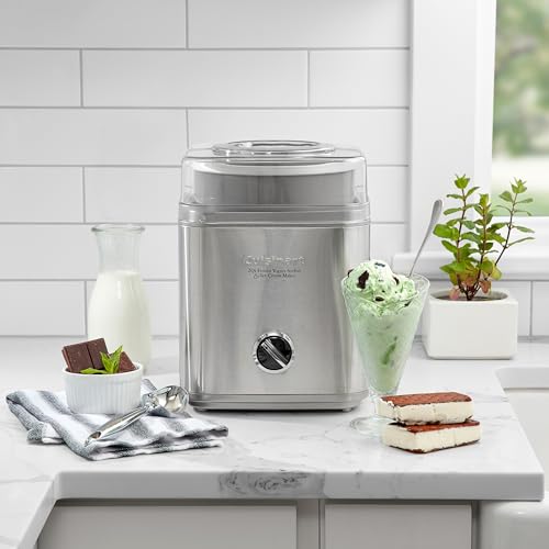 Máquina para hacer helados Cuisinart, máquina para helados, sorbetes y yogurt congelado de 2 cuartos, tazón congelador completamente automático con doble aislamiento que hace postres congelados en menos de 30 minutos, ICE30BCP1, plateado