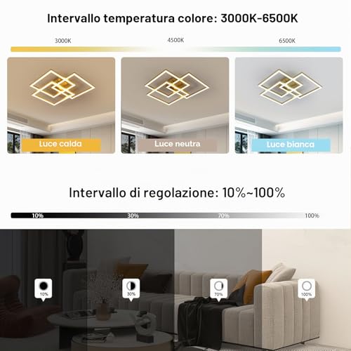DELIPOP Modern LED Ceiling Light, 40W 4500LM Dimmable Ceiling Light, Memory Function, Gold Square LED Ceiling Light for Living Room, Bedroom, Kitchen