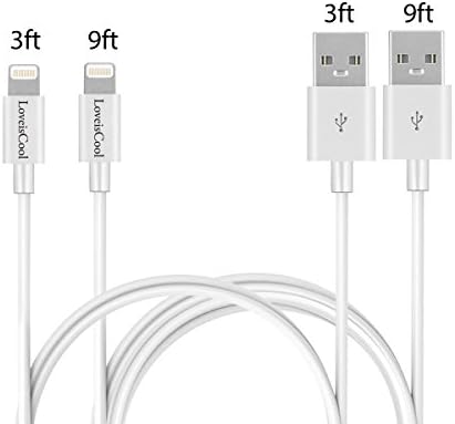 LoveisCool 1pcs 3ft 1pcs 9ft Apple MFI Certified Lightning 8pin to USB Charge and Sync Cable for iPhone6/6s/plus/5s/5c/5/iPad4/5 Pro A/M Charging Cord Cable (White)