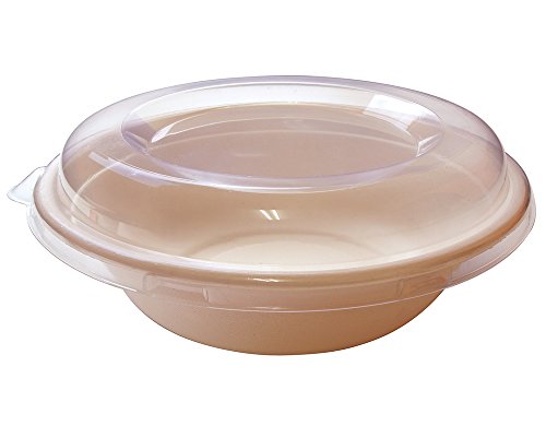 [1500 SETS] 32 oz Round Disposable Bowls with Lids- Natural Sugarcane Bagasse Bamboo Fibers Sturdy 32 Ounce Compostable Eco Friendly Environmental Paper Plastic Bowl Alternative 100% by-product