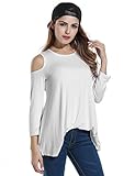 Zeagoo Women's Cold Shoulder 3/4 Sleeve Solid Casual Loose Tunic Blouse Tops