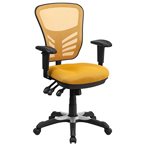 Flash Furniture Mid-Back Yellow-Orange Mesh Multifunction Executive Swivel Chair with Adjustable Arms