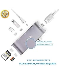 USB C Hub Ryphal Adaptador de MacBook 6 en 1 Tipo C 3.1 USB C adaptador con 2 puertos USB C 3.0, lector de tarjetas SD TF, puerto HDMI y puerto de carga PD para MacBook Pro, etc. (gris espacio)